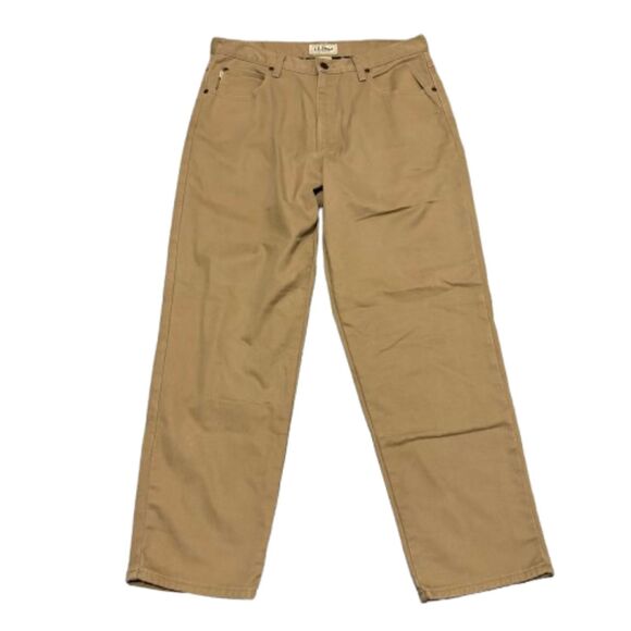 L.L. Bean Relaxed Fit Khaki Pants Thick Flannel Lined Workwear Mens Size 35x30 - Picture 1 of 8